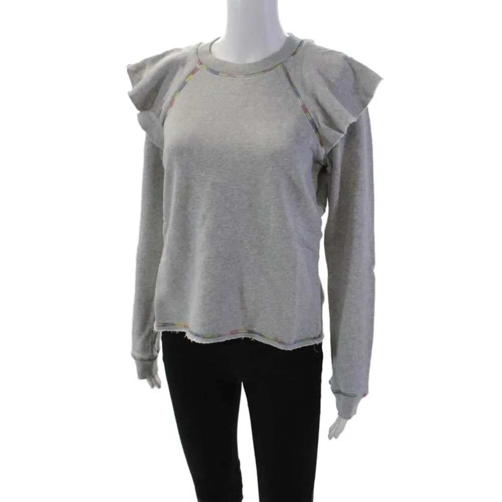 Something Navy Womens Meghan Ruffle Shoulder Sweatshirt Gray Cotton Size XS